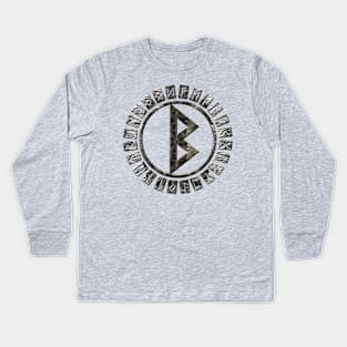 Berkana Rune and Alphabet on Birch Kids Long Sleeve T-Shirt